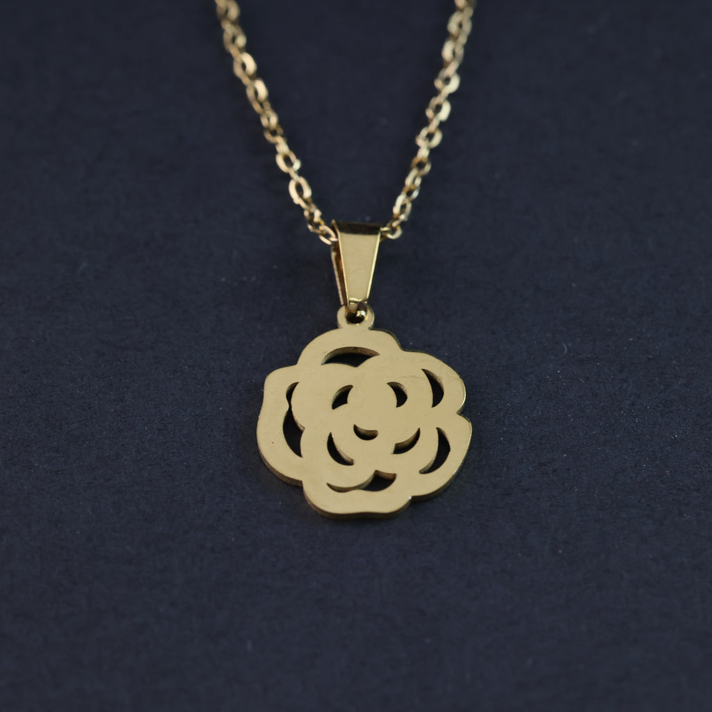 Gold-Plated Rose Necklace and Earrings Set
