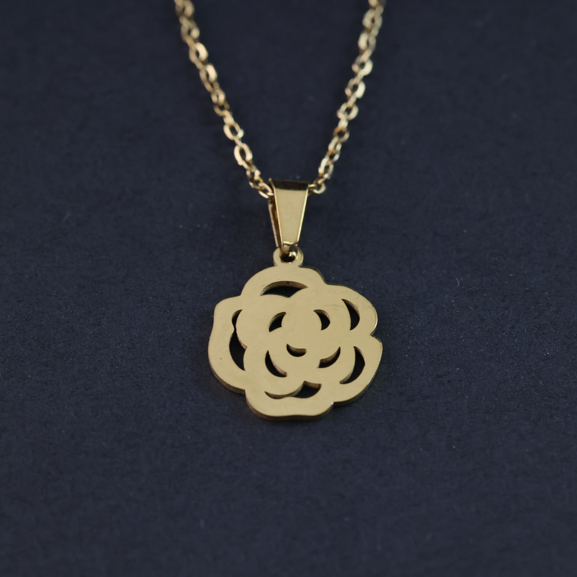 Gold-Plated Rose Necklace and Earrings Set