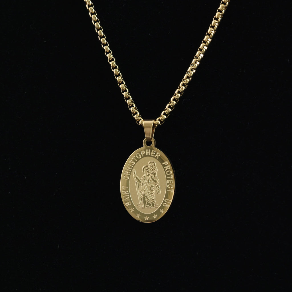 Gold-Plated Saint Christopher Medal Necklace