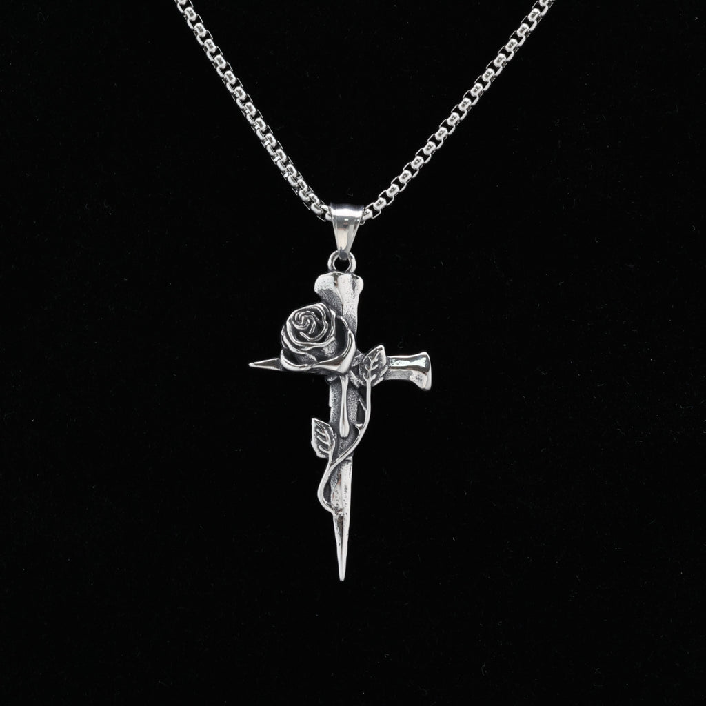 Rose Cross Pendant Necklace