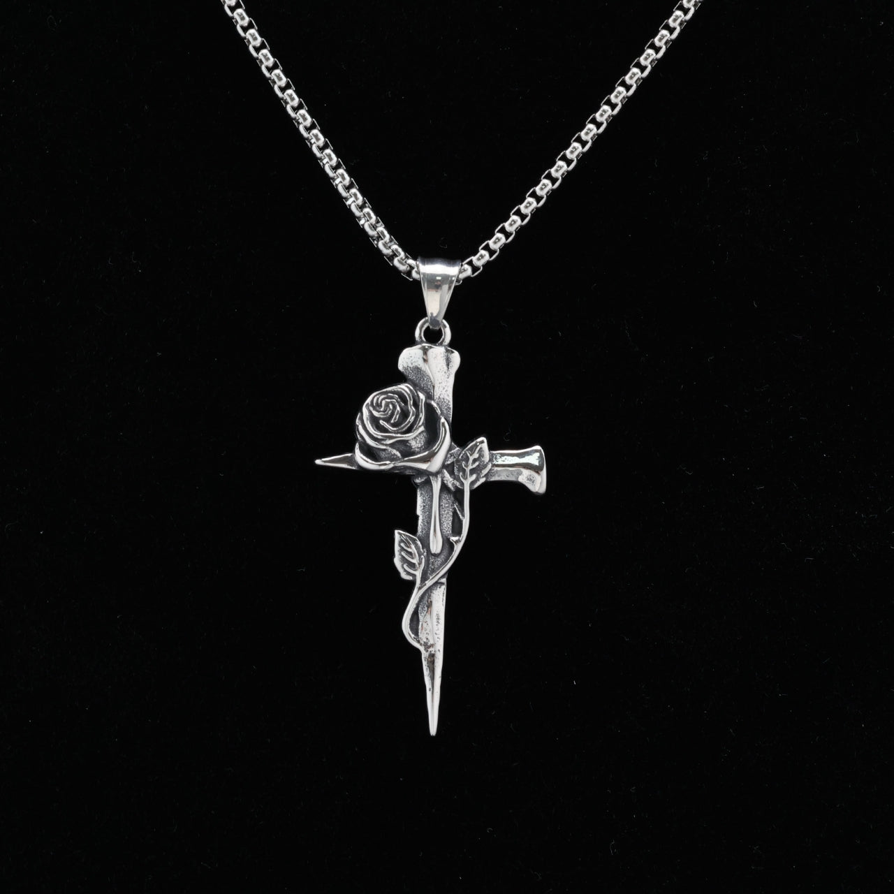 Rose Cross Pendant Necklace
