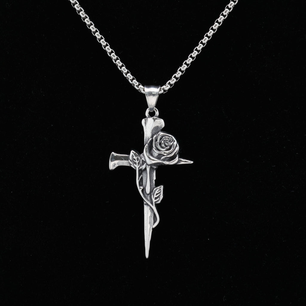 Rose Cross Pendant Necklace