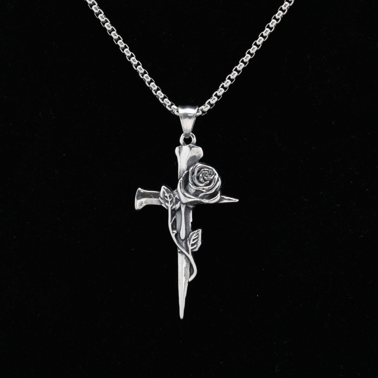 Rose Cross Pendant Necklace