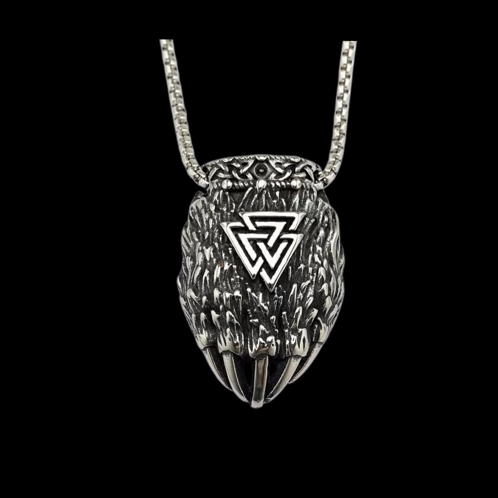 Viking Triangle Symbol Bear Claw Pendant Necklace