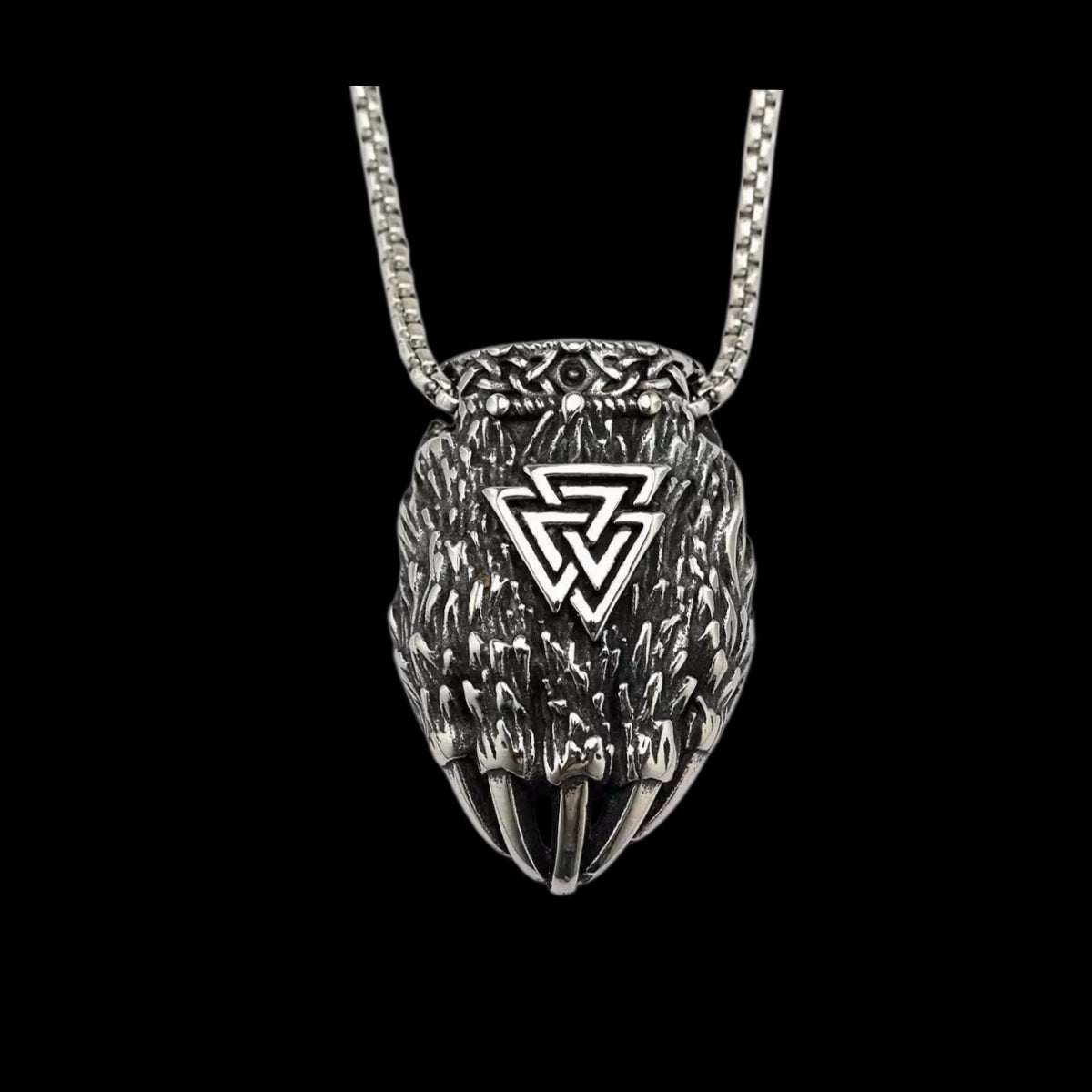 Viking Triangle Symbol Bear Claw Pendant Necklace