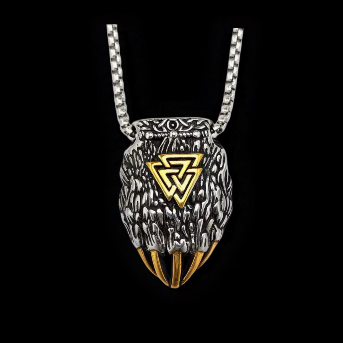Viking Triangle Symbol Bear Claw Pendant Necklace