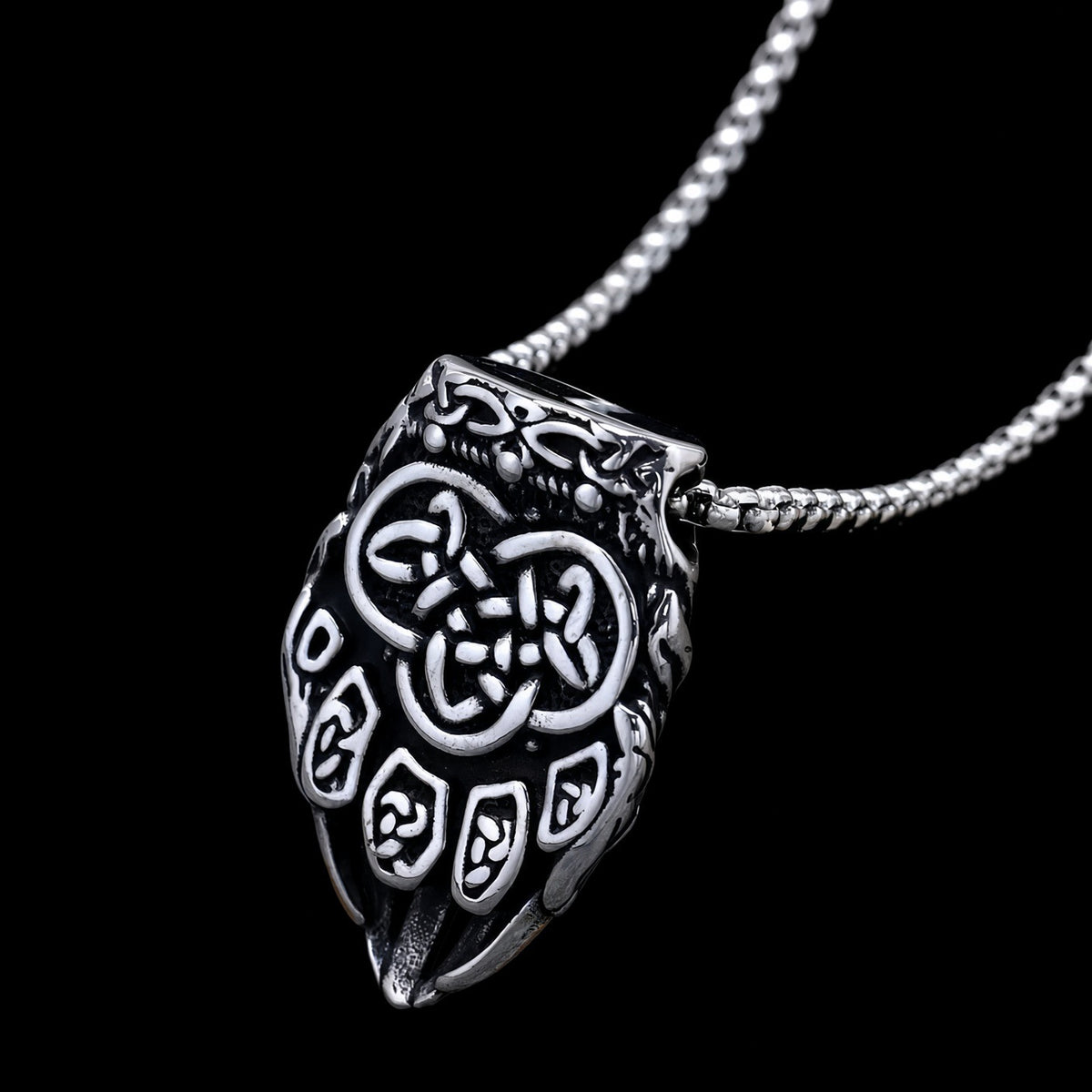 Viking Triangle Symbol Bear Claw Pendant Necklace